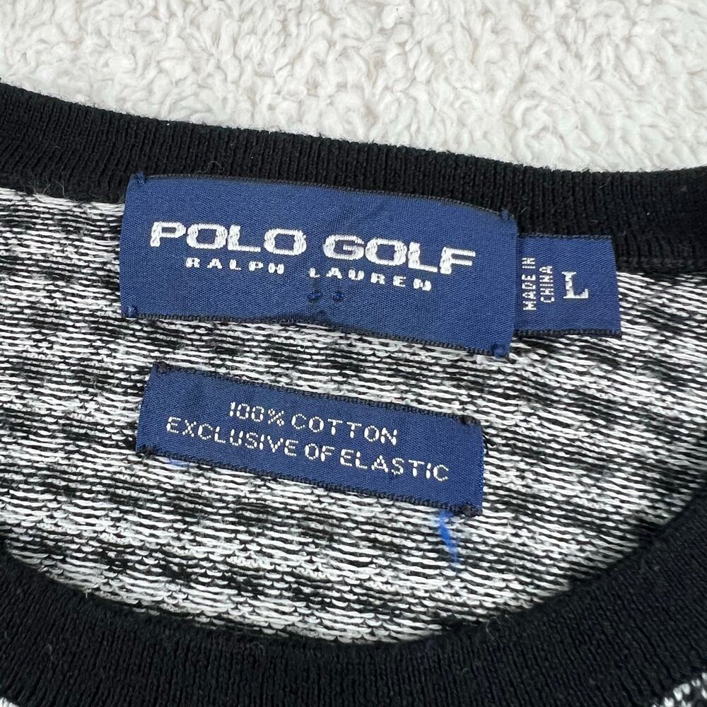 Polo Golf Ralph Lauren Houndstooth Black White Cotton Knit Shirt men's Large - Picture 5 of 6